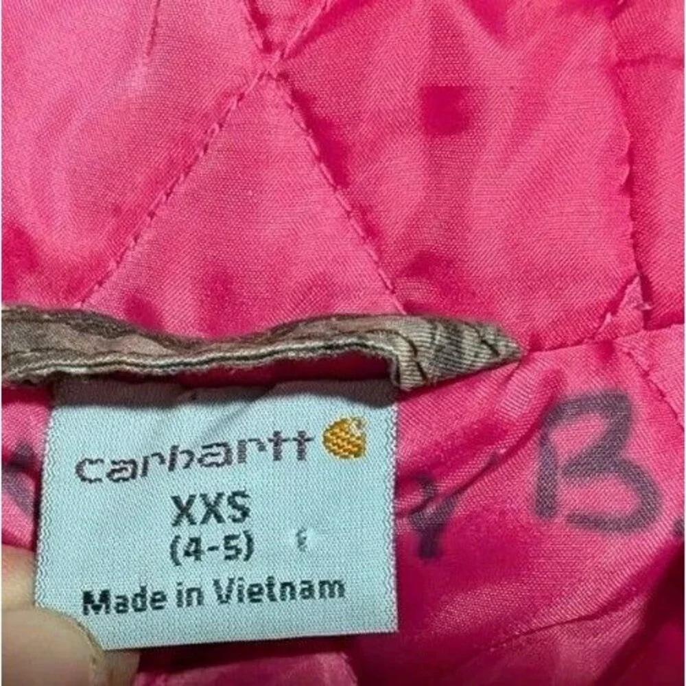 Carhartt Girls XXS 4-5 Realtree Xtra Camo Pink Quilt Lined Hooded Jacket Coat